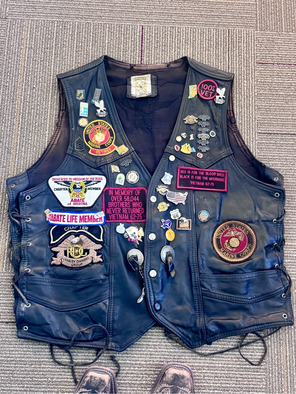 Vintage Harley Davidson Vest XXL Marine Corps Vietnam Veteran HOG ABATE Sturgis